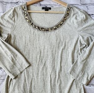 St. John Women's Gray Top With Beaded Collar
